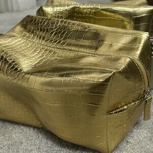 Gold Crocodile Embossed Cosmetic / dopp Bag NWT